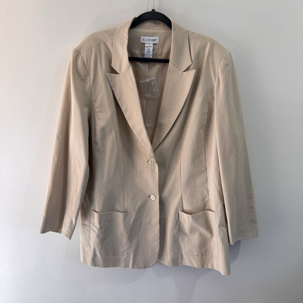 NEW JG Hook Blazer Jacket Womens 24W / 1X Beige Tan Linen Cotton Preppy Lagen
